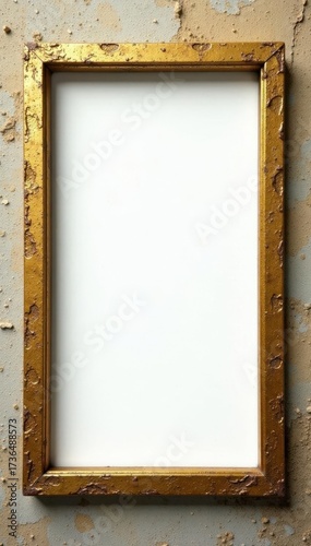 Aged gold rectangular frame cutout, distressed texture, illustration, empty