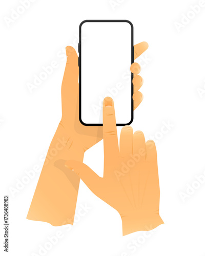 Hand Hold device. Touch Or Use Smartphone. Mock Up concept. Vector illustration.