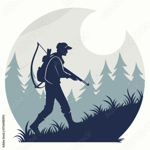 Hunter in the forest with crossbow