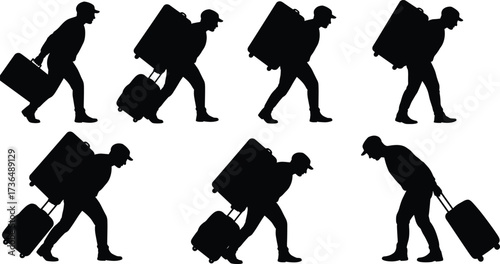 PrintTraveler silhouette vector, man carrying luggage, tourist with suitcase, journey illustration, black shadow figure, airport passenger clipart, travel design art, vacation trip