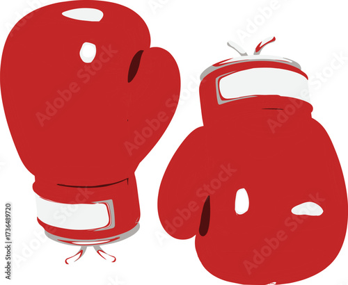 Red boxing gloves, sports equipment illustration, fighting gear vector, martial arts design, training accessory artwork, combat sport symbol, fitness icon, flat vector