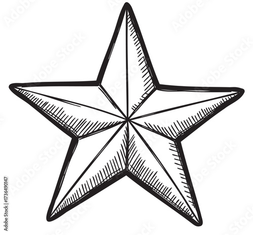 Black and white hand-drawn five-pointed star illustration – retro hand drawn illustration