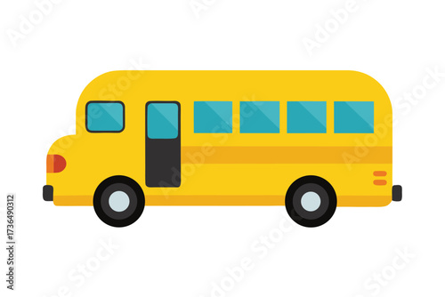 Illustration of a Yellow School Bus with Blue Windows on a White Background