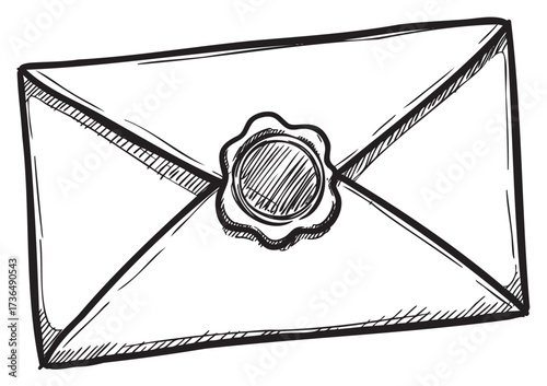 Hand-drawn envelope with wax seal sketch – retro hand drawn illustration