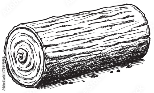Detailed black and white sketch of a wooden log – retro hand drawn illustration