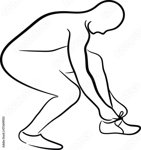 Minimalist Continous line drawing line drawing a person tying shoelaces a shoe runner