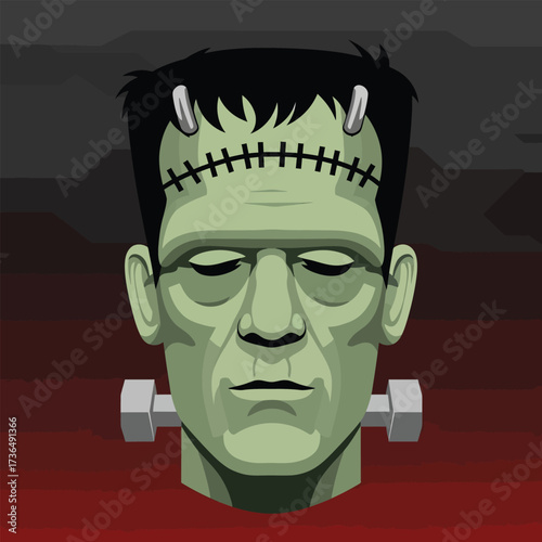 Classic Frankenstein Monster Head Vector Illustration for Spooky Halloween Themed Designs and Horror Holiday Celebrations