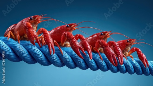 Crayfish on blue rope