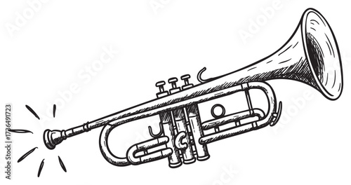 Vintage trumpet sketch with detailed hand-drawn design – retro hand drawn illustration
