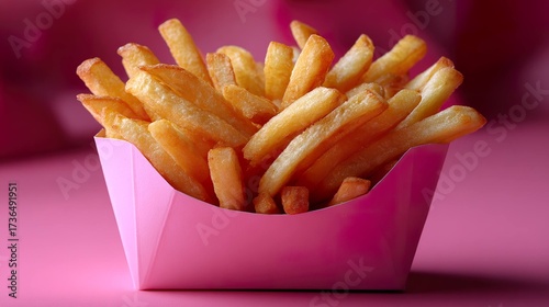 Crispy french fries in pink box
