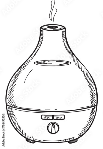 Hand-drawn essential oil diffuser with steam emission – retro hand drawn illustration