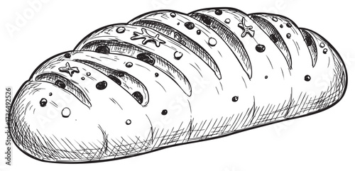 Hand-drawn loaf of bread with decorative crust detailing – retro hand drawn illustration