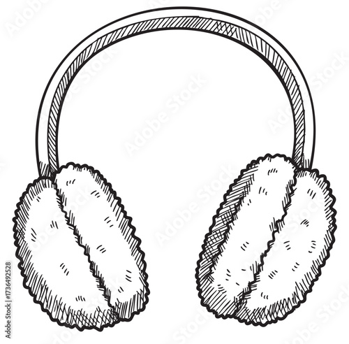 Hand-drawn sketch of cozy winter earmuffs with fluffy padding – retro hand drawn illustration