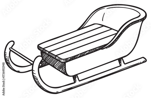 Vintage wooden sled sketch with curved runners and slatted seat – retro hand drawn illustration