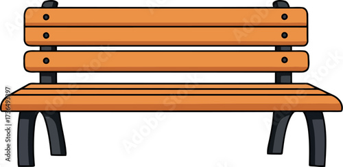 Orange park bench outdoor seating resting place simple design vector