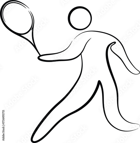 Minimalist continuous line drawing a tennis player in motion Continous line drawing