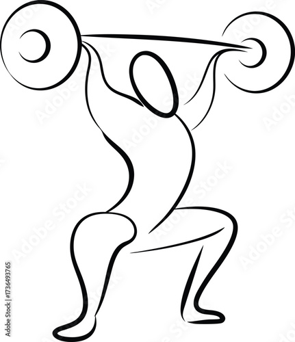 Minimalist line drawing a weightlifter squatting with Continous line drawing barbell