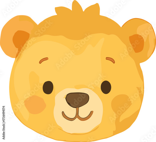 A cute cartoon bear face illustration with golden fur, round ears, rosy cheeks, and a sweet kawaii smile.
