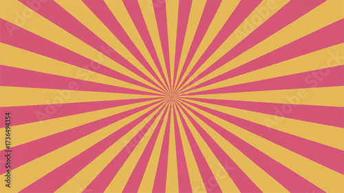 Vector art of retro sunburst background with pink and yellow rays emanating from center