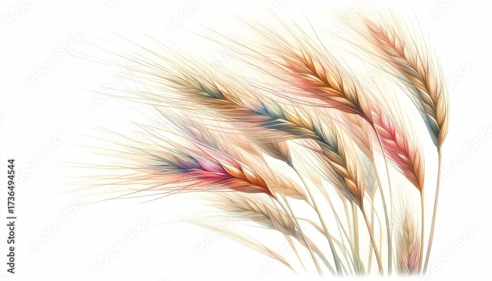 Fototapeta premium Abstract watercolor illustration of colorful wheat ears.