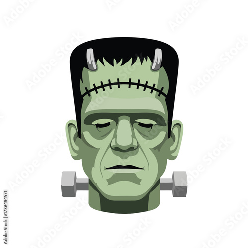 Vector illustration of classic Frankenstein monster head, a scary horror creature perfect for Halloween theme designs.