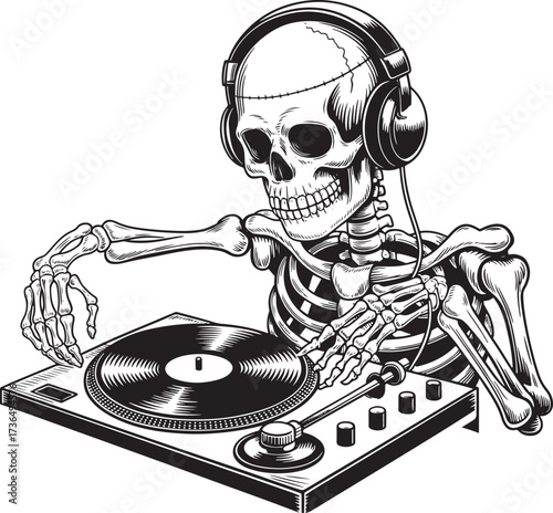 Skeleton DJ illustration Vector, DJ Music skull