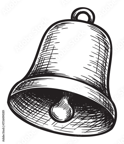 Vintage hand-drawn bell sketch with engraved details in black and white – retro hand drawn illustration