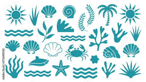 Vector art of collection of sea life elements