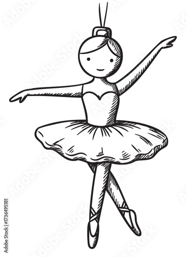Sketch of a young female ballerina in tutu and ballet shoes – retro hand drawn illustration