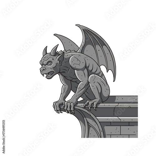 Sinister Medieval Stone Gargoyle Perched on Ancient Gothic Architecture, a Fearsome Creature for Halloween Fantasy and Spooky Designs
