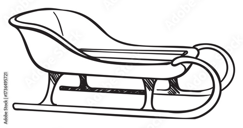 Vintage wooden sled illustration with curved runners in black and white – retro hand drawn illustration