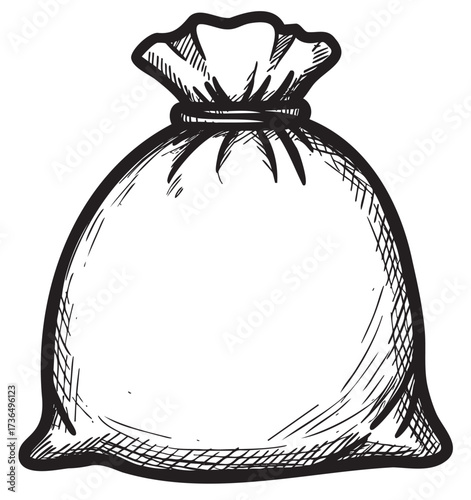 Hand-drawn sketch of a sack with detailed texture and knot – retro hand drawn illustration