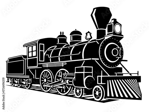 Vintage Steam Train Locomotive Vector Illustration, Railroad, Transport, Vehicle, History, Retro