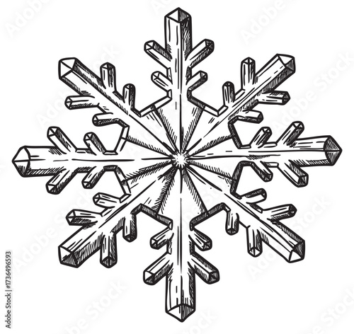 Intricate stylized snowflake design with geometric details – retro hand drawn illustration