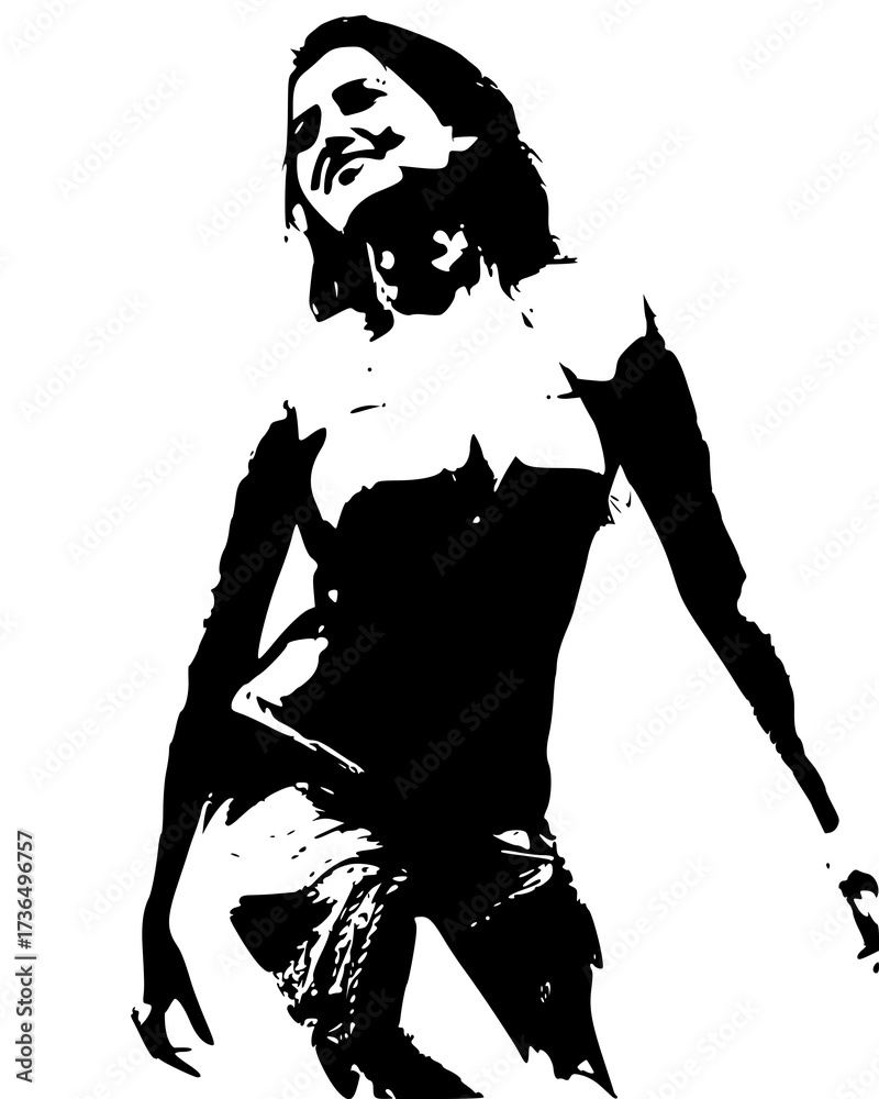 Fototapeta premium Attractive woman in a black and white silhouette isolated on white background