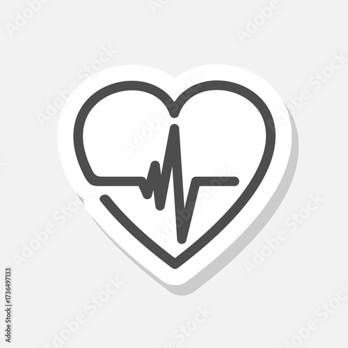 Heartbeat, heart beat pulse flat icon sticker isolated on gray background