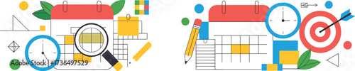 Abstract flat design elements representing planning and time management Keywords: planning, time
