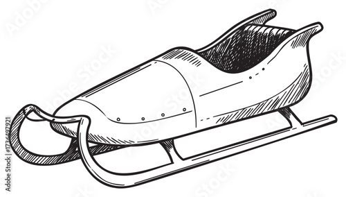 Vintage bobsled illustration: detailed black and white winter sports design – retro hand drawn illustration