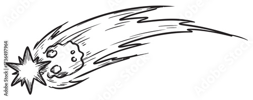 Hand-drawn comet sketched in motion with fiery tail – retro hand drawn illustration