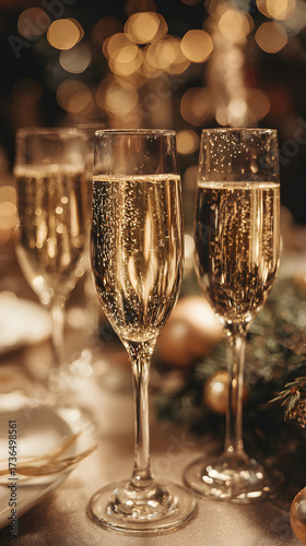 Cheers to new year 2026: champagne glasses with bokeh glow - festive christmas & new year greeting card