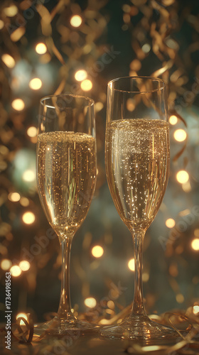 Cheers to new year 2026: champagne glasses with bokeh glow - festive christmas & new year greeting card