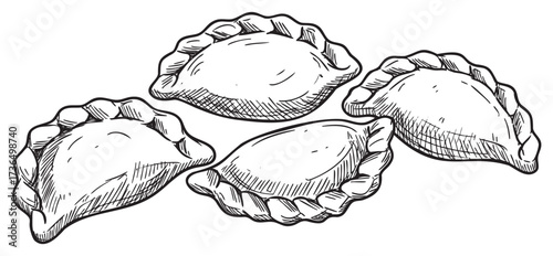 Hand-drawn dumplings illustration in black and white – retro hand drawn illustration