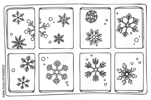Winter-themed snowflake biscuit stencils for holiday baking delights – retro hand drawn illustration