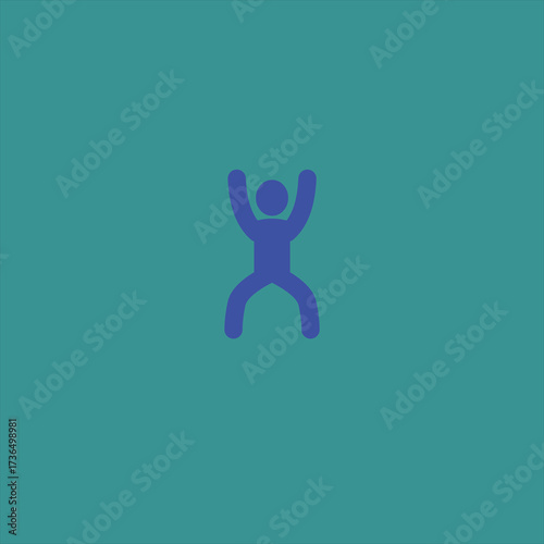 A stylized purple silhouette of a person jumping with arms raised, symbolizing joy, celebration, or achievement against a teal background