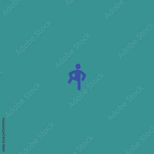 Minimalist purple stick figure icon in a running or stretching pose. Simple human pictogram for health, fitness, and sport concepts. Isolated graphic design element