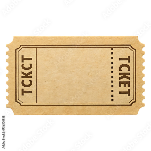 Blank tan ticket isolated on transparent background, perfect for adding your own text or design, ideal for events, raffles, or promotions with a vintage or classic feel