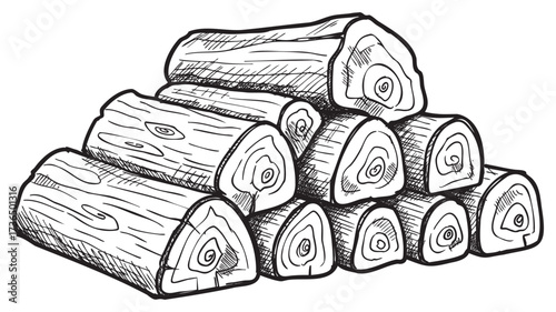 Hand-drawn illustration of stacked firewood logs – retro hand drawn illustration