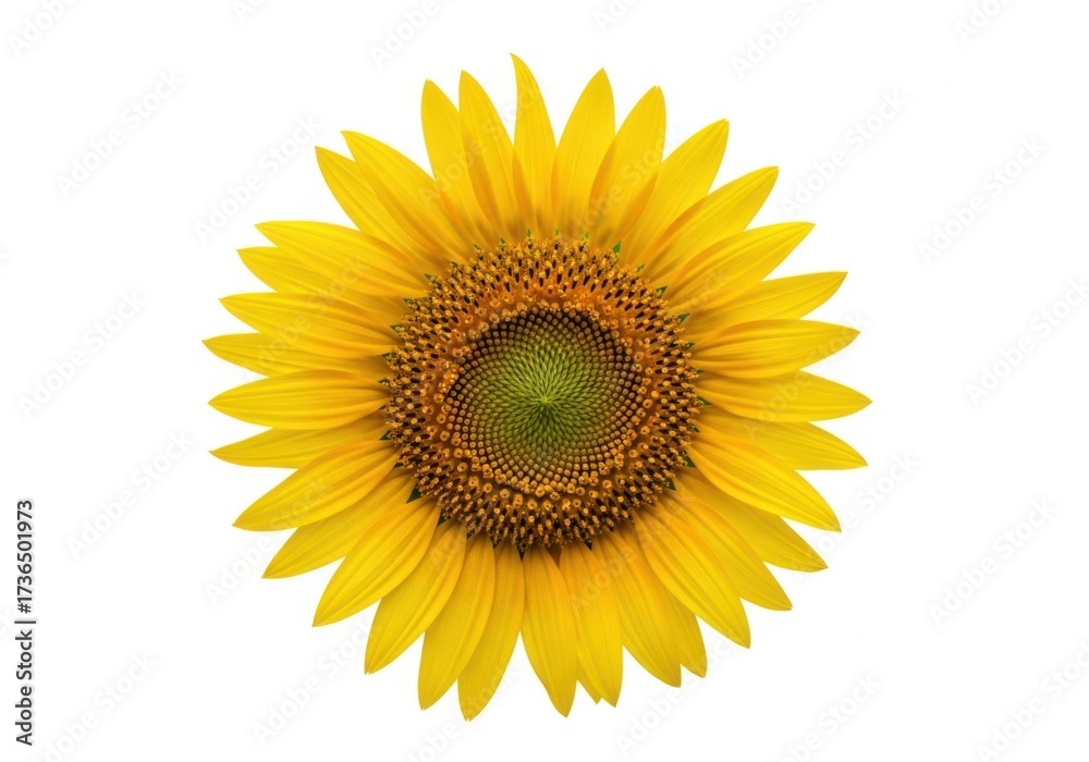 Fototapeta premium Bright yellow sunflower head isolated on white background