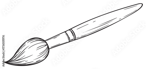Illustration of a traditional paintbrush with wooden handle and bristle tip – retro hand drawn illustration