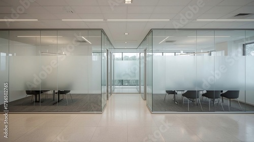 Contemporary Office Space with Frosted Glass Partitions